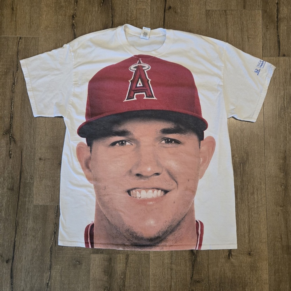 Mike Trout Big Face Head Anaheim Angels Player Tee T-Shirt Mens XL X-Large